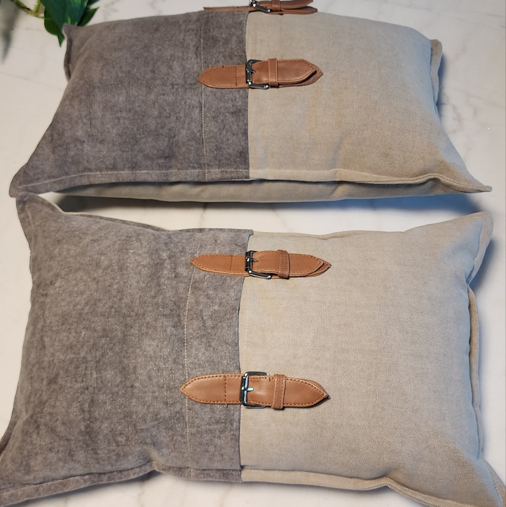 SURYA Branson Leather Buckle Pillows
